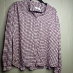 Treasure & Bond Button Up Shirt L Long Sleeve Plaid Tan Red